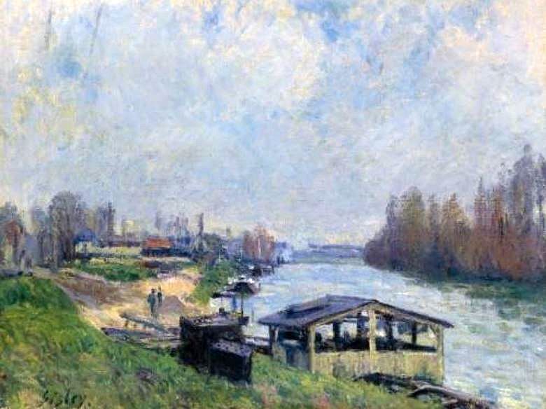 le lavoir &agrave; Billancourt par Alfred Sisley