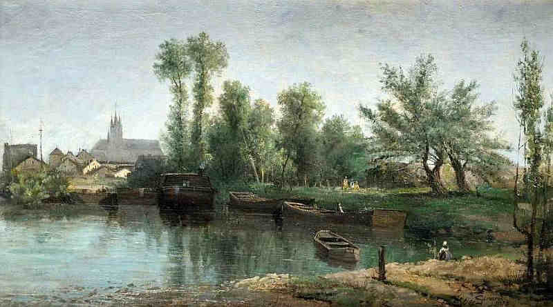 Barques devant Moret-sur-Loing par Hippolyte Girard