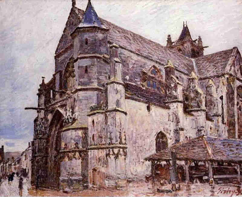 L'&eacute;glise de Moret-sur-Loing, matin pluvieux  par Alfred Sisley
