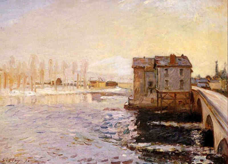 Le pont et les moulins &agrave; Moret-sur-Loing  par Alfred Sisley