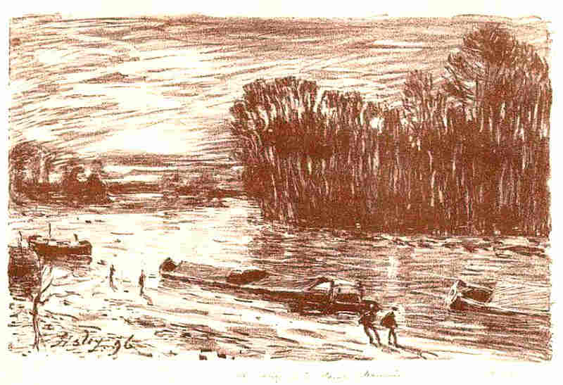 Le Loing pr&egrave;s de  St-Mamm&egrave;s  par Alfred Sisley