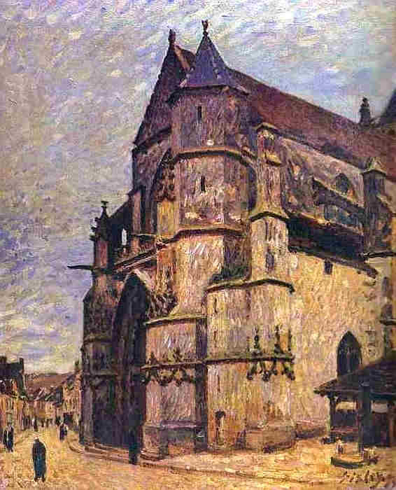 L'&eacute;glise de Moret-sur-Loing  en hiver par Alfred Sisley