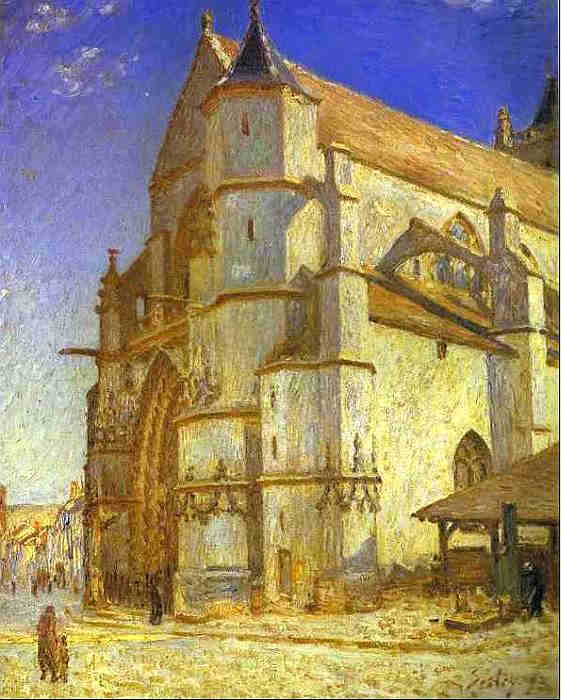 L'&eacute;glise de Moret-sur-Loing, sous le soleil matinal  par Alfred Sisley