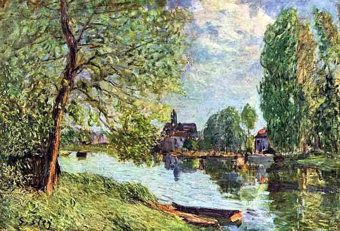 Paysage de bord de l'eau &agrave; Moret-sur-Loing  par Alfred Sisley