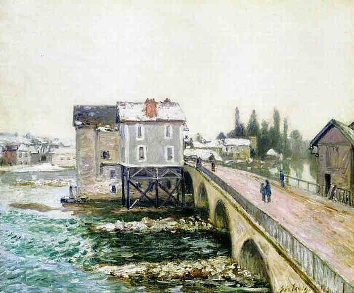 Pont et moulins &agrave; Moret-sur-Loing  par Alfred Sisley