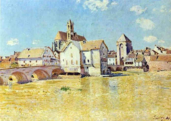 Le pont &agrave; Moret-sur-Loing sous  le soleil matinal par Alfred Sisley