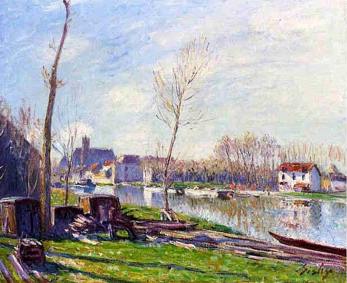 Moret-sur-Loing, site de construction naval Matrat  par Alfred Sisley