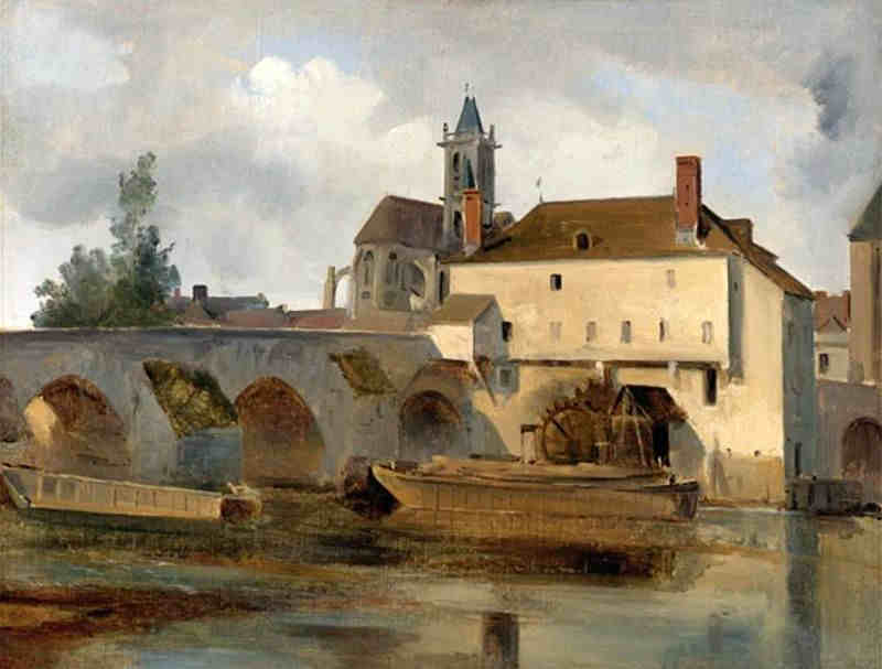 le pont et l'&eacute;glise de Moret-sur-Loing par Camille Corot