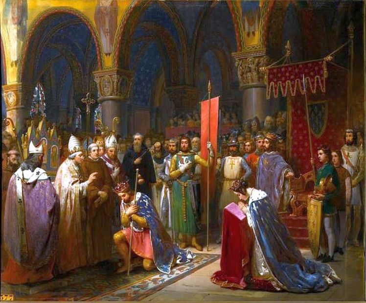 Louis VII prend l'oriflamme &agrave; Saint Denis par Jean Baptiste Mauzaisse