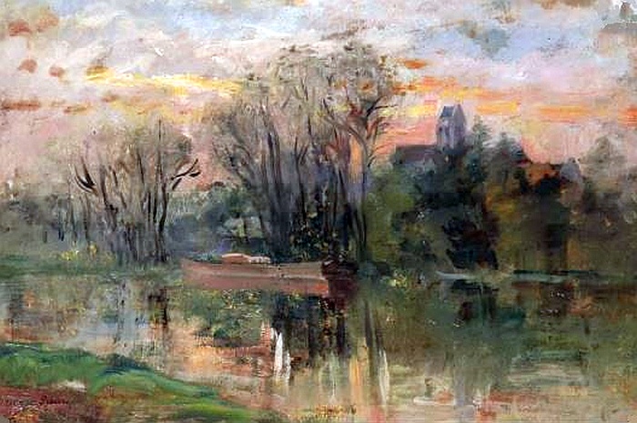 Bord Oise et clocher Auvers-sur-Oise par L&eacute;onide Bourges