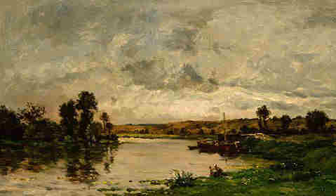 Valmondois, lavandi&egrave;res au bord de l'Oise par Daubigny 