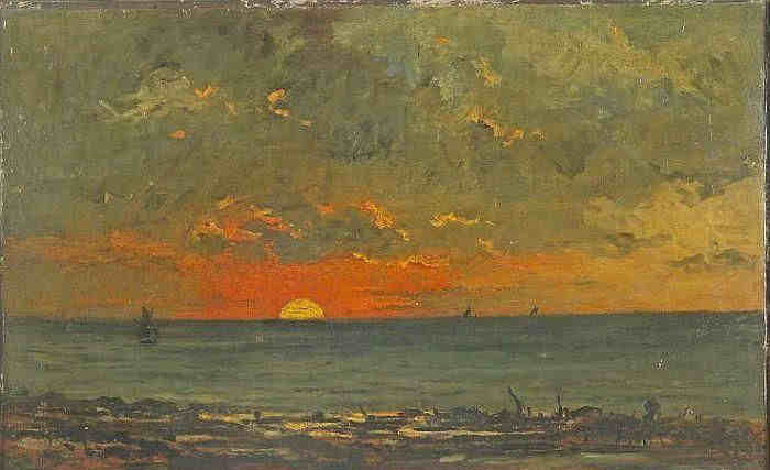 Soleil couchant  Auvers sur Oise par Daubigny
