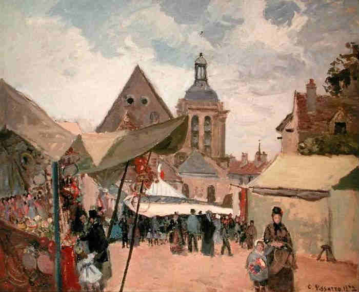 F&ecirc;te &agrave; Pontoise par Camille L'usine &agrave; Pontoise, au bord de l'Oise par  Camille Pissaro