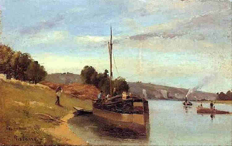 La Roche-Guyon, barges par Camille Pissaro