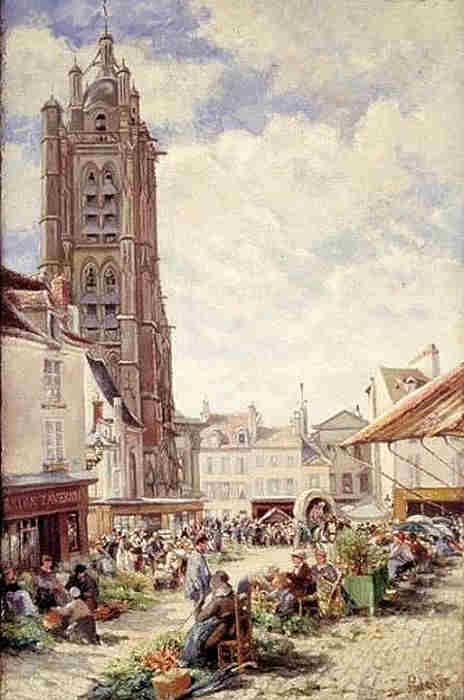 ludovic piette   march&eacute; aux l&eacute;gumes et la chath&eacute;drale &agrave; Pontoise
