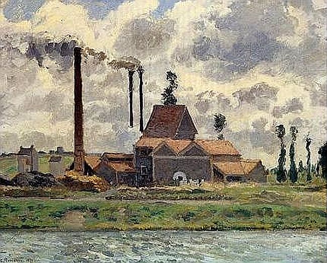 L'usine pr&egrave;s de Pontoise, au bord de l'Oise par  Camille Pissaro
