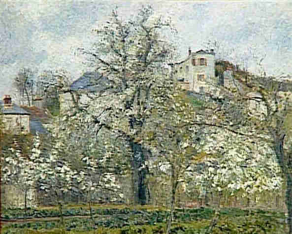 Potager et arbres en fleurs au printemps &agrave; Pontoise par Camille Pissaro