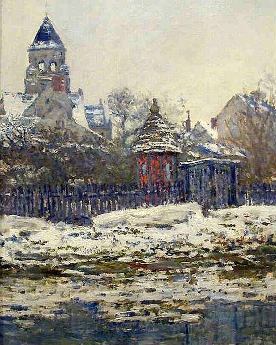 V&eacute;theuil, &eacute;glise sous la neige  par Claude Monet