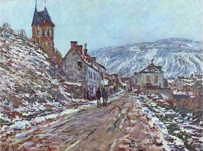 V&eacute;theuil, rue en hiver  par Claude Monet