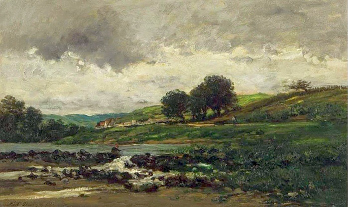 pecheurs bord seine &agrave; Mantes Karl Daubigny