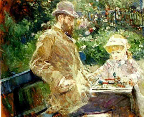 Eug&egrave;ne Manet et sa fille dans leur jardin de Bougival par Berthe Morisot