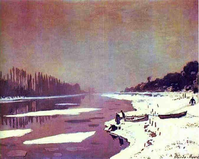 Gla&ccedil;ons sur la neige &agrave; Bougival par Claude Monet