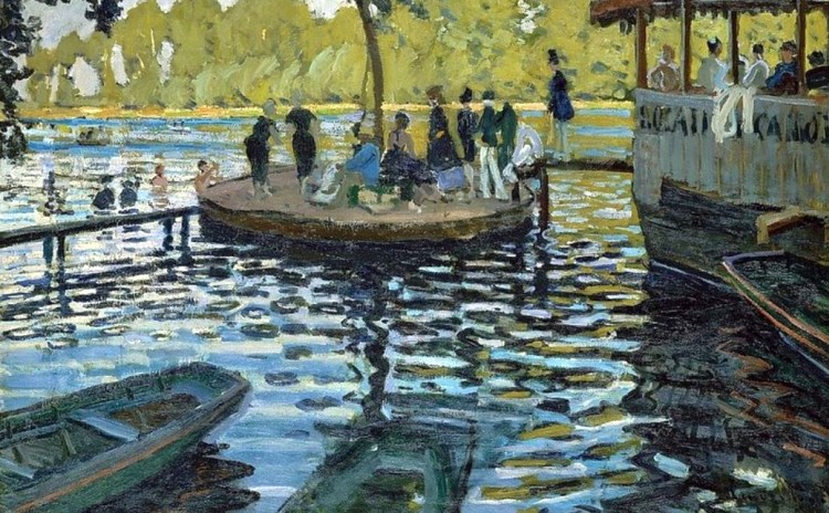 Croissy, la Grenouill&egrave;re, avec le "camembert" et le pont des Grenouilles "le camembert" par  Pierre Auguste Renoir