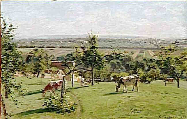 Les coteaux au V&eacute;sinet par Camille Pissaro
