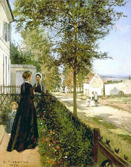 Louveciennes, la route de Versailles vue de la maison du peintre  par Camille Pissaro