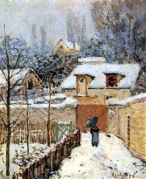 Louveciennes, le  chemin Etarch sous la neige par Alfred Sisiley