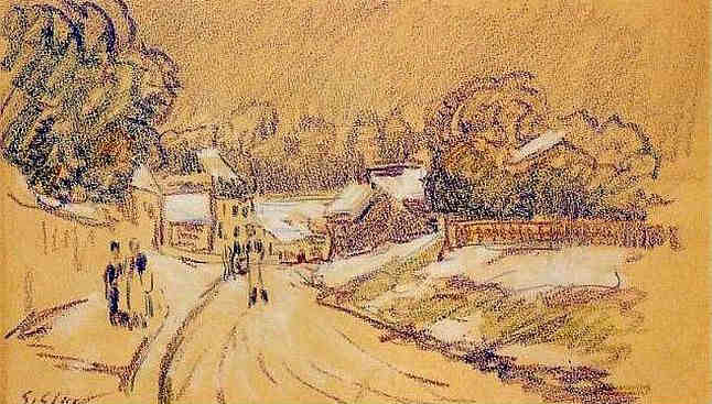 Louveciennes, la neige pr&eacute;coce  par Alfred Sisley