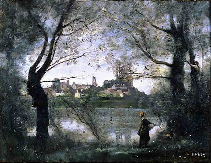 Mantes le soir par jean-Baptiste Corot