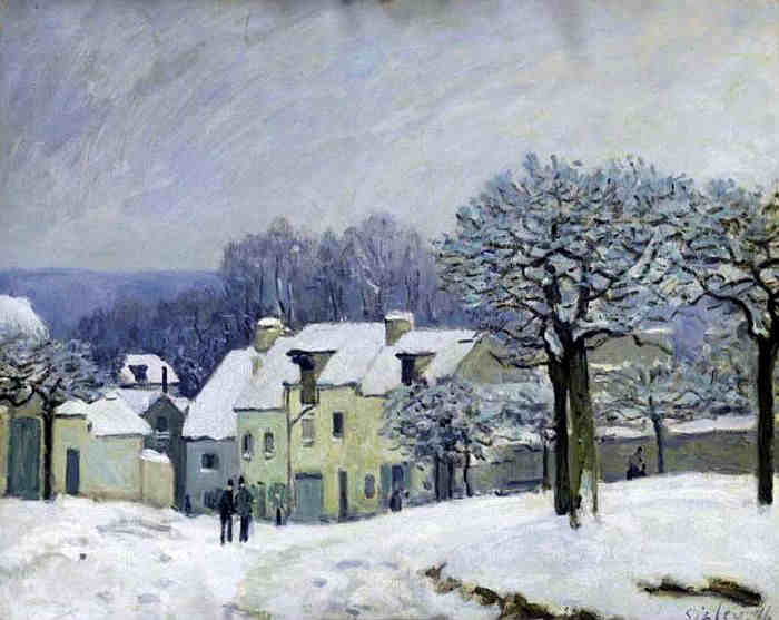  Marly, place du Chenil sous la  neige  par Alfred Sisley