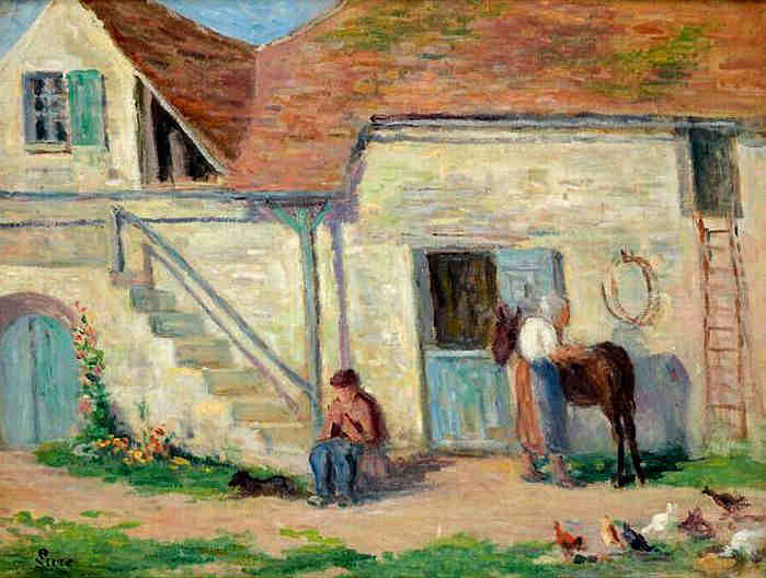 Cour de ferme &agrave;  Rolleboise par Maximilien Luce